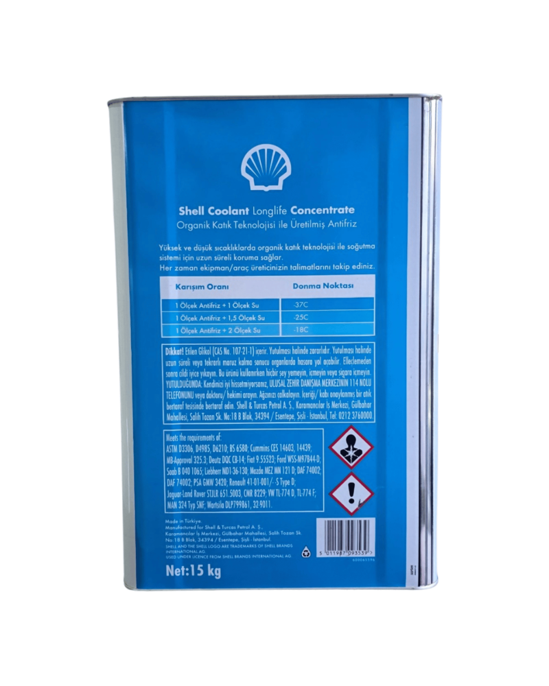 Shell Coolant Longlife  Kırmızı Antifriz 15 KG Organik Asit Teknolojisi (OAT)