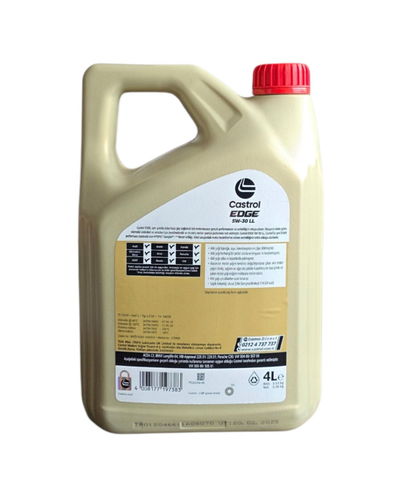 Castrol Edge 5W30 4 LT Tam Sentetik Motor Yağı
