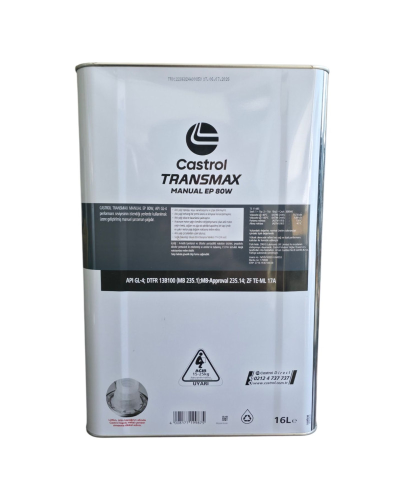 Castrol Transmax Manual EP 80W 16 LT Manuel Şanzıman Yağı