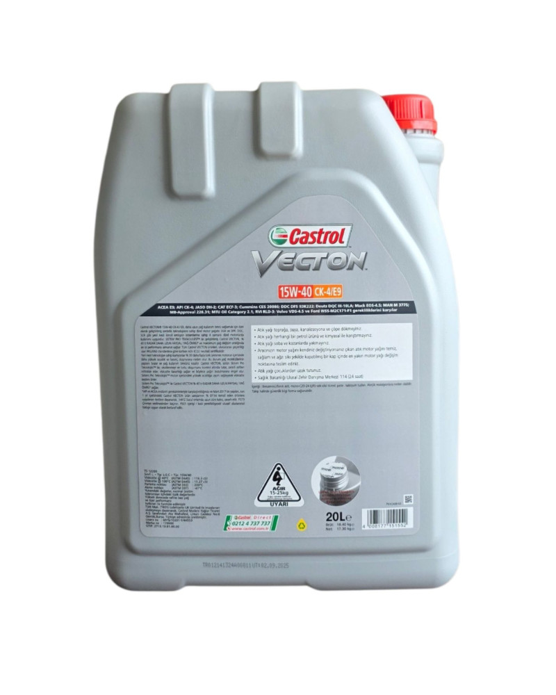 Castrol Vecton 15W40 CK-4/E9 20 LT Sentetik Teknoloji Motor Yağı