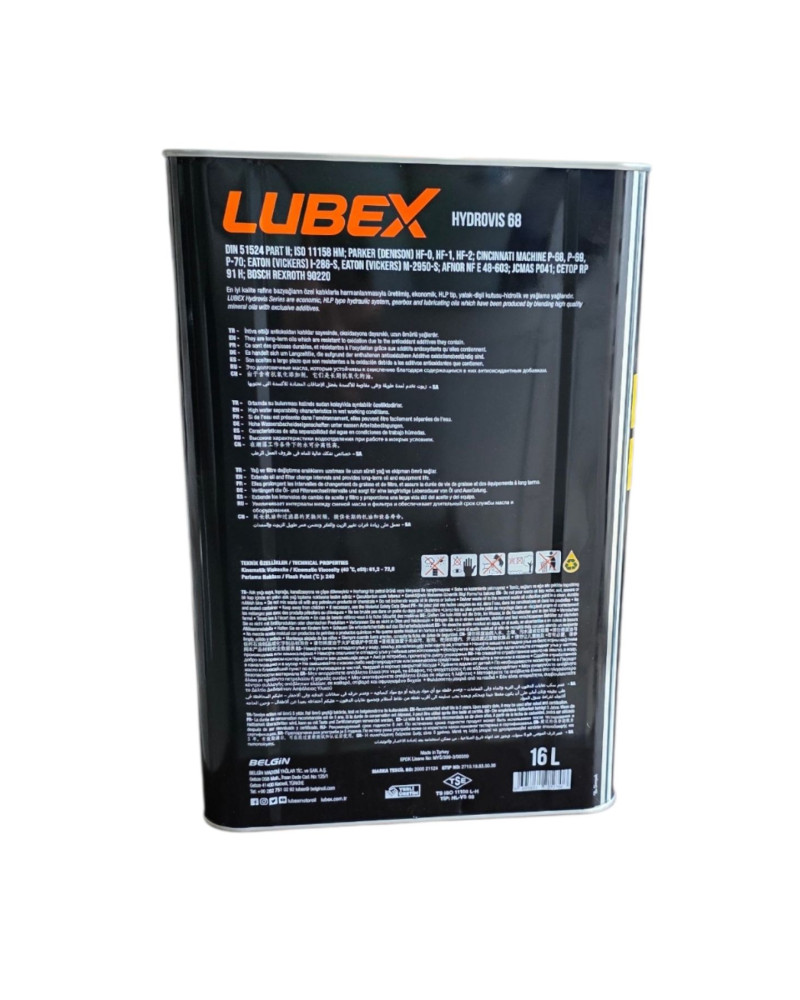 Lubex Hydrovis 68 16 LT ISO VG 68 Viskozite Sınıfında HLP Tip Aşınma Önleyici Hidrolik Yağı