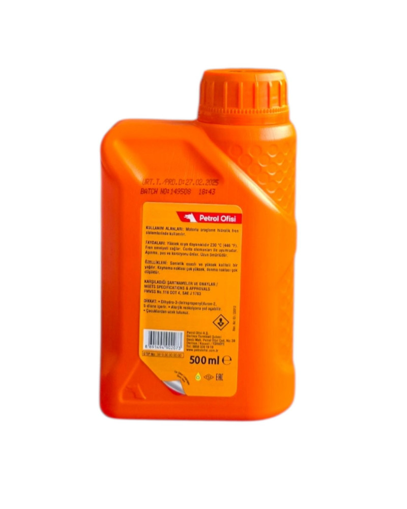 Petrol Ofisi Hidrolik Fren Yağı Dot 4 500 ML Yüksek Performanslı Fren Hidrolik Yağı Koli İçi 20 Adet Koli Bazlı