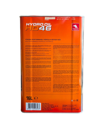 Petrol Ofisi Hydro Oil HD 46 16 LT Yüksek Performanslı Aşınma Önleyici (AW) Katkılı Hidrolik Yağı