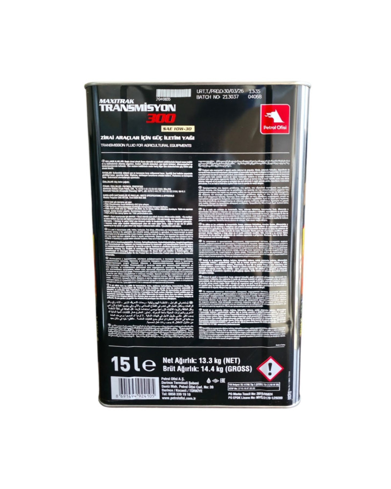 Petrol Ofisi Maxitrak Transmisyon 300 TMS300 10W-30 15 LT