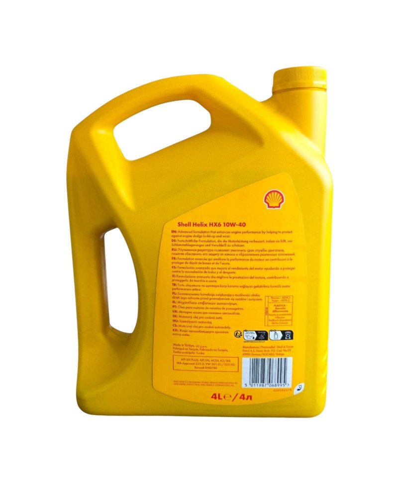 Shell Helix HX6 10W-40 4 LT Yarı Sentetik Motor Yağı 48 Koli 192 Adet