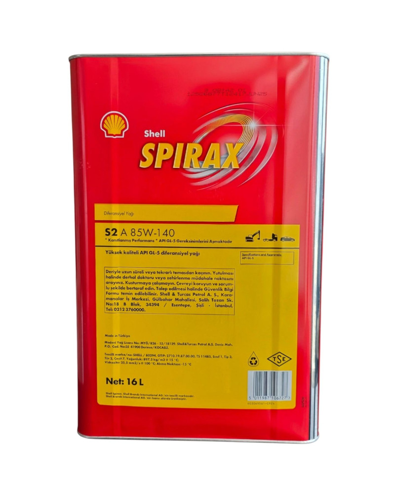 Shell Spirax S2 85W140 16 LT Yüksek Performanslı Mineral Bazlı Dişli Yağı