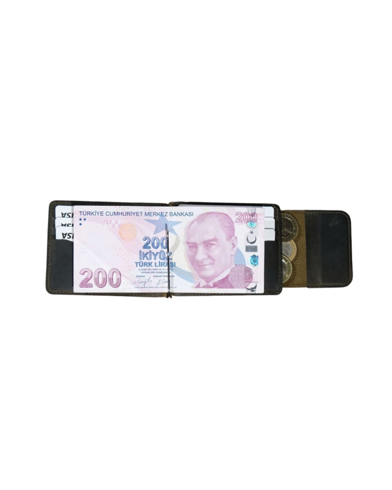 Milano %100 Hakiki Full Grain Deri Para Klipsli Erkek Kartlık – 8 Kart Bölmeli